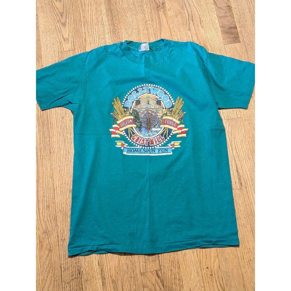 Vintage 80s 90s Dollywood Shirt Large Teal Grist Mill Single Stitch Hanes Beefy